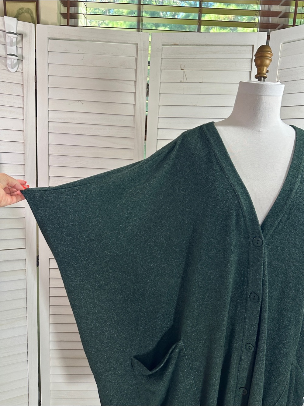 Susan Graver Lifestyle 3X Green Oversized Batwing Cardigan Button Front Pockets - Picture 3 of 13